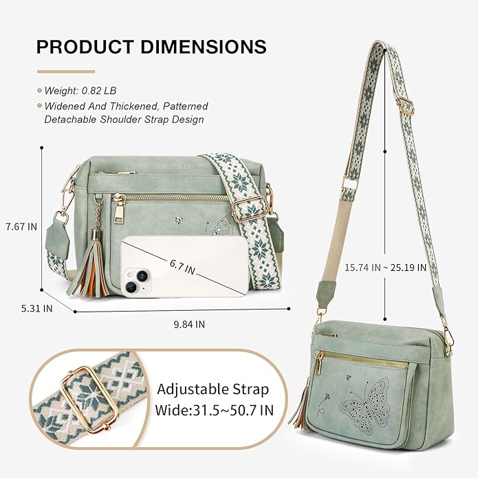 Crossbody Bags for Women Trendy Leather Crossbody Purse Shoulder Handbags Butterfly Design