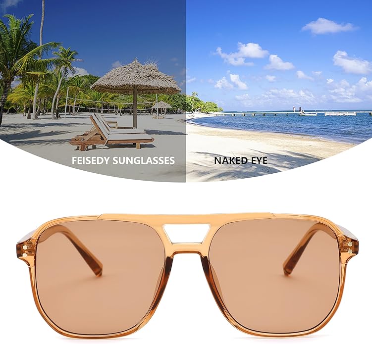 FEISEDY Retro Square Aviator Sunglasses Women Men 70s Vintage Trendy Plastic Frame Sun Glasses B2835
