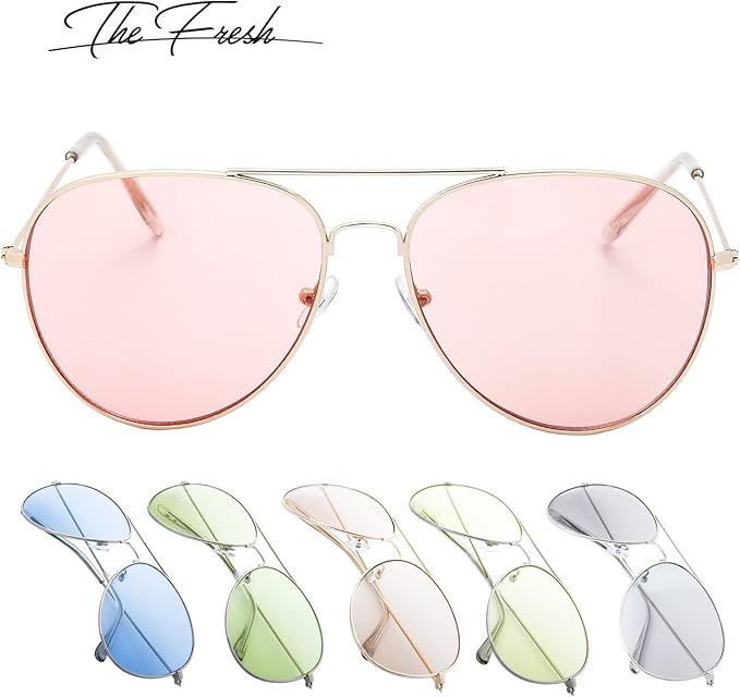 The Fresh Classic Aviator Frame Light Color Lens XL Oversized Sunglasses Gift Box
