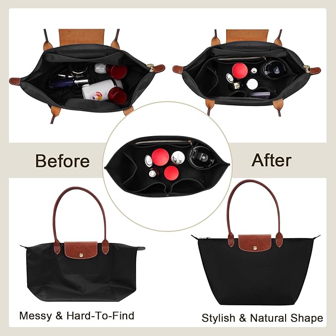 ZTUJO Purse Organizer Insert For Longchamp Le Pliage, Premium Felt Longchamp Purse Organizer Insert (Black, Medium For Shoulder Bag S & Energy Small & Xtra S)