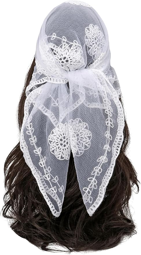 Floerns Women's Flower Embroidery Hair Scarf Headband Sheer Lace Hair Bandana
