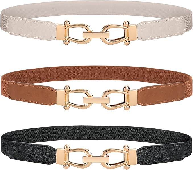 JASGOOD Women Stretchy Waist Belt Retro Elastic Skinny Belt for Ladies with Gold Buckle