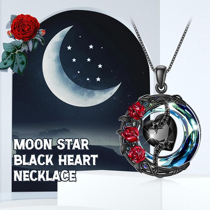 TOUPOP Birthstone Necklace 925 Sterling Silver Moon and Star Pendant with Blue Crystal Celtic Moon Jewelry Birthday Valentines Day Gifts for Women Mom Wife Her