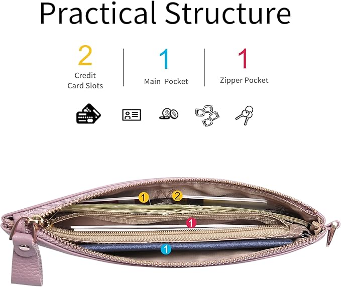 GOIACII Women's Wristlet Clutch Slim Leather Wallet RFID Blocking Handbag