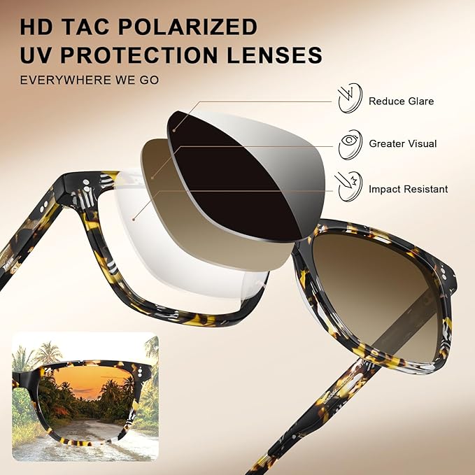 CARFIA Polarized Sunglasses for Women: Acetate, Small/Medium Size, UV400 Anti Glare CA5354
