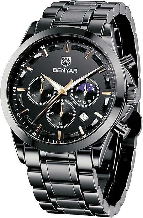BY BENYAR Mens Watches Analog Quartz Chronograph Waterproof Wrist Watches for Men Fashion Business Work Casual Sport Designer Dress Watch with Calendar Elegant Gifts for Men