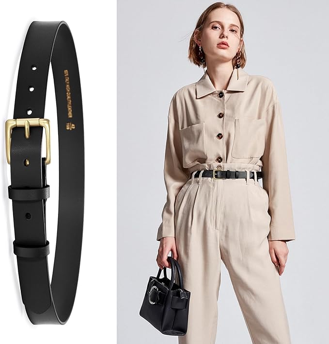 Womens Belts for Jeans 1.1" Width Ladies Belts for Dresses Full Grain Leather Gold Buckle Belt Gift Box