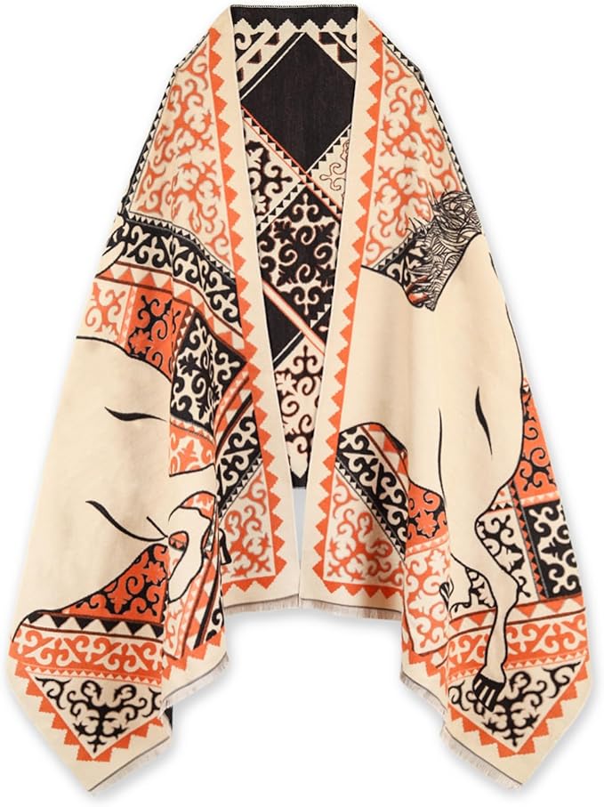 EXTREE Scarfs for Women Pashmina Silky Shawl Wrap for Evening Dressing Blanket Open Front Poncho Cape