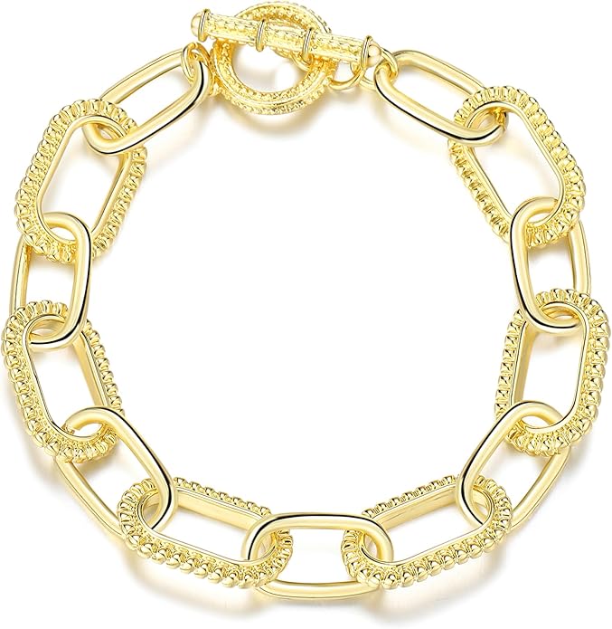 Mytys Link Bracelet for Women Gold and Silver 2 tone Circles Chain Wire Bangle Bracelets