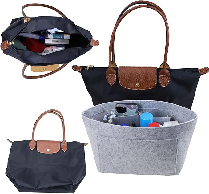 Lckaey bag Organizer Insert for Longchamp Le Pliage Neo Handbags Insert Organizer 1012French grey-M