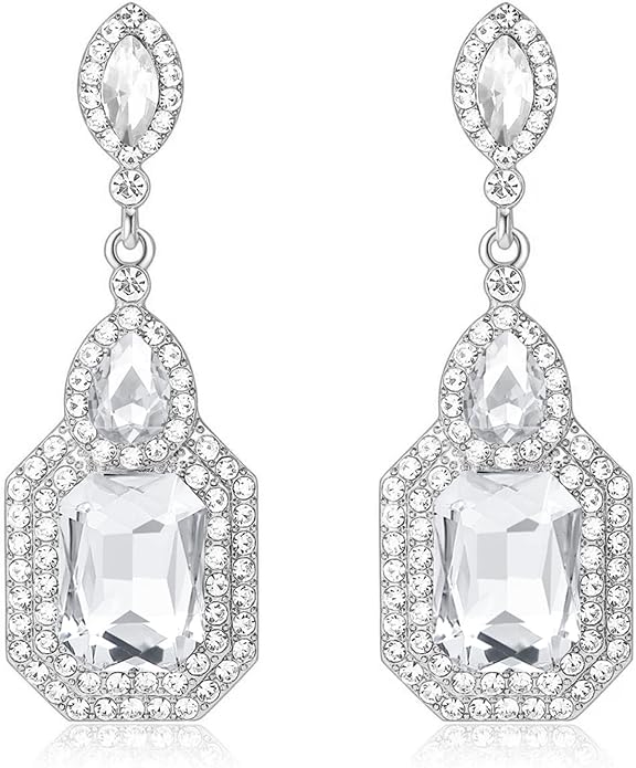 Vintage Rhinestone Dangle Statement Earrings Colorful Long Crystal Dangling Drop Earring for Women Formal Wedding Prom