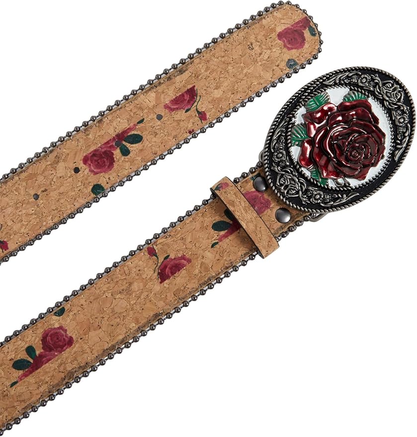 Women's Floral Embroidery Genuine Leather Belt Vintage Square Buckle