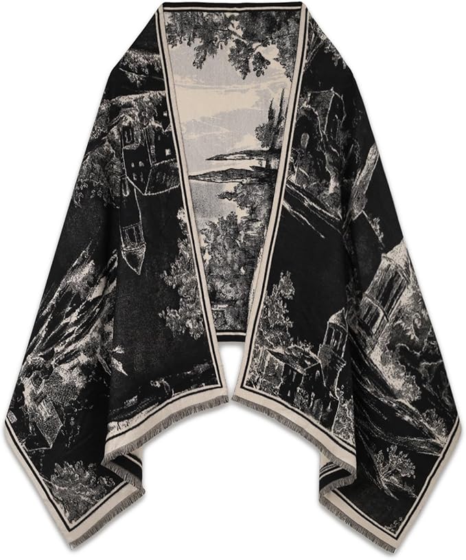 EXTREE Scarfs for Women Pashmina Silky Shawl Wrap for Evening Dressing Blanket Open Front Poncho Cape