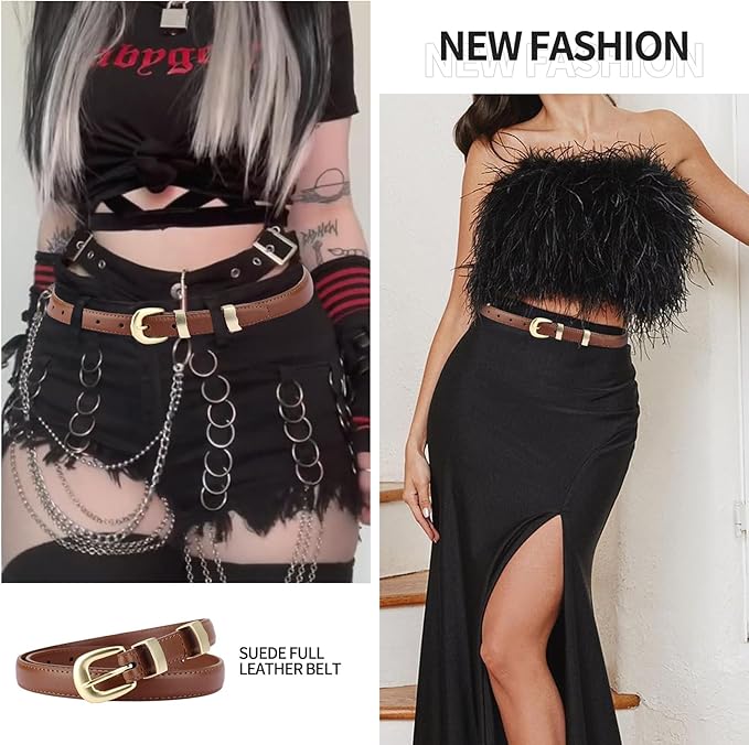 TINIDI Women Genuine Leather Belt for Jeans Pants Dress Fashion Ladies Waist Belt with Gold Buckle