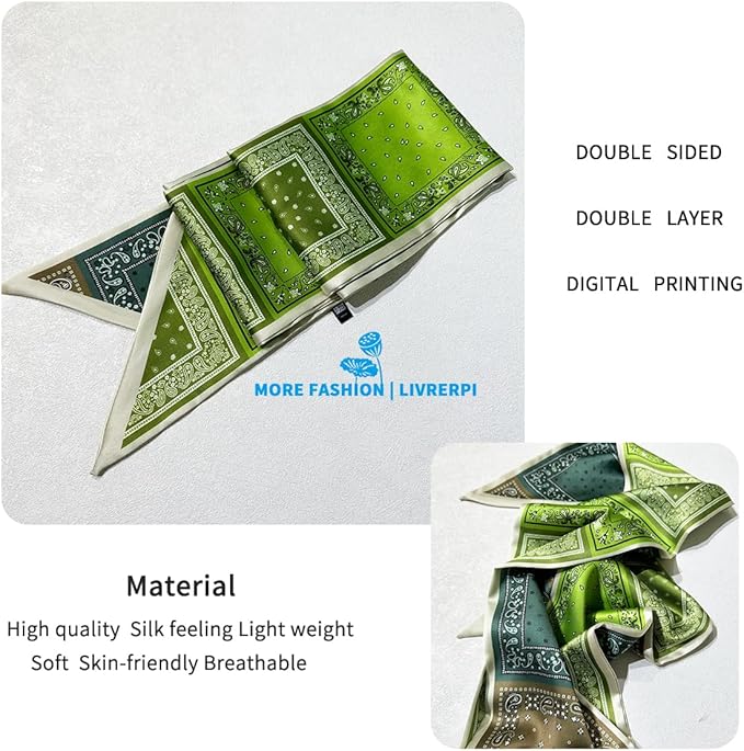 Livrerpi Silk Feeling Head Scarf Fashion Satin Hair Scarf Square Long Scarves for Women Gifts