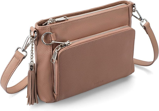 befen Anti Theft Genuine Leather Crossbody Bags for Women Handbags and Shoulder Basg with Built in Wallet RFID Leather Purse