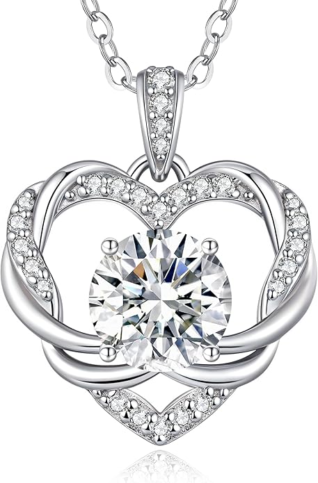 OOBEE Moissanite Heart Necklace for Women 925 Sterling Silver Fine Jewelry, Ideal Birthday Anniversary Christmas Gift for Women Wife Mom Girlfriend