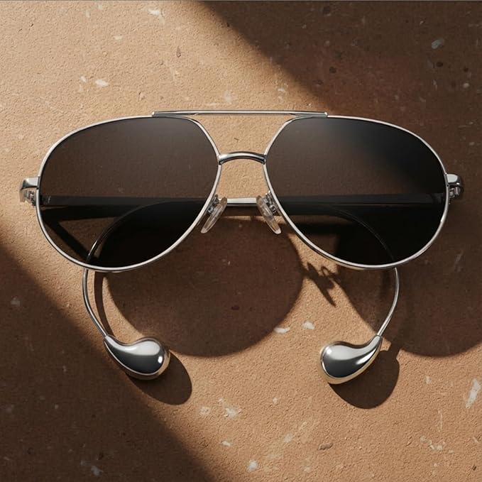 SODQW Trendy Aviator Sunglasses for Women with Earring Gold Metal Frame Fashion Sun Glasses