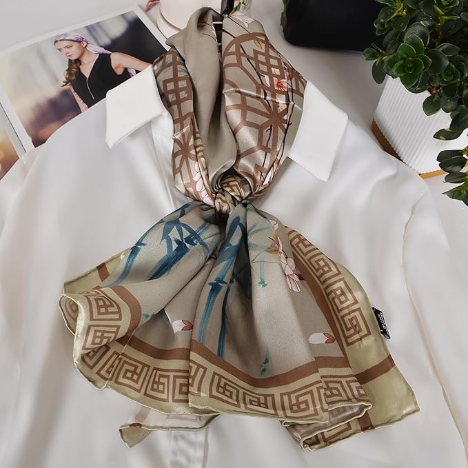 100% Mulberry Silk Scarf for Women Neck Oblong Headscarves Long Floral Print Lightweight Silk Wraps Shawls 67"*20"
