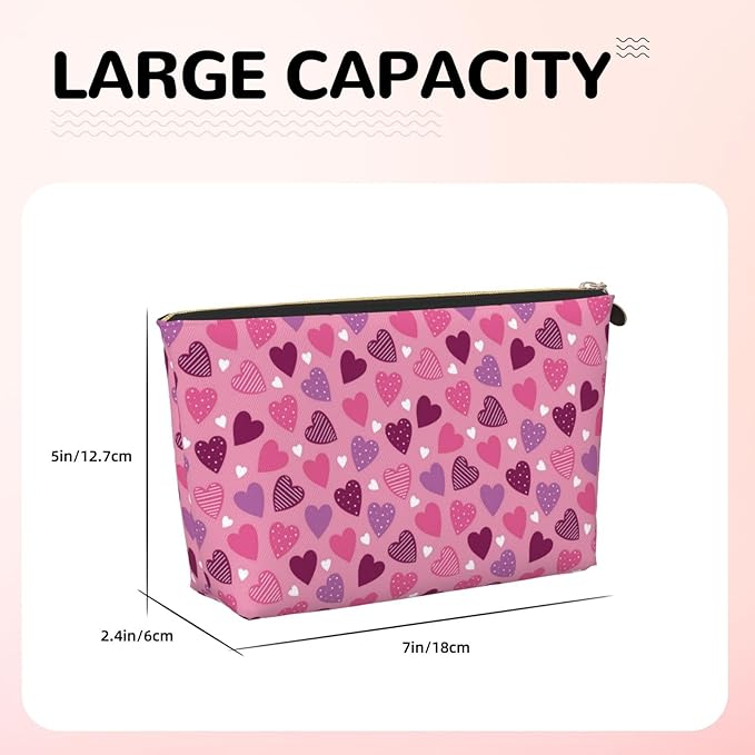Cute Valentine's Day Hearts Makeup Bag Zipper Pouch Travel Portable Cosmetic Bag Organizer for Women