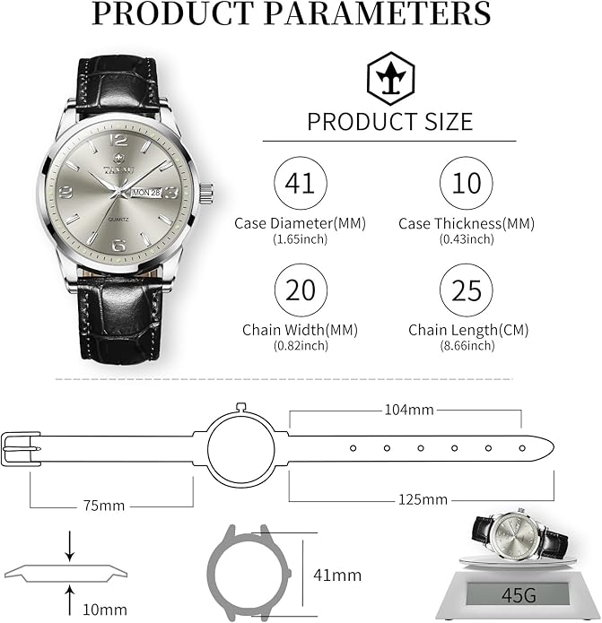 Watches for Men Adjustable Large Arabic Numerals Mens Watches Waterproof Band with Date Popular Quartz Men's Wrist Watch