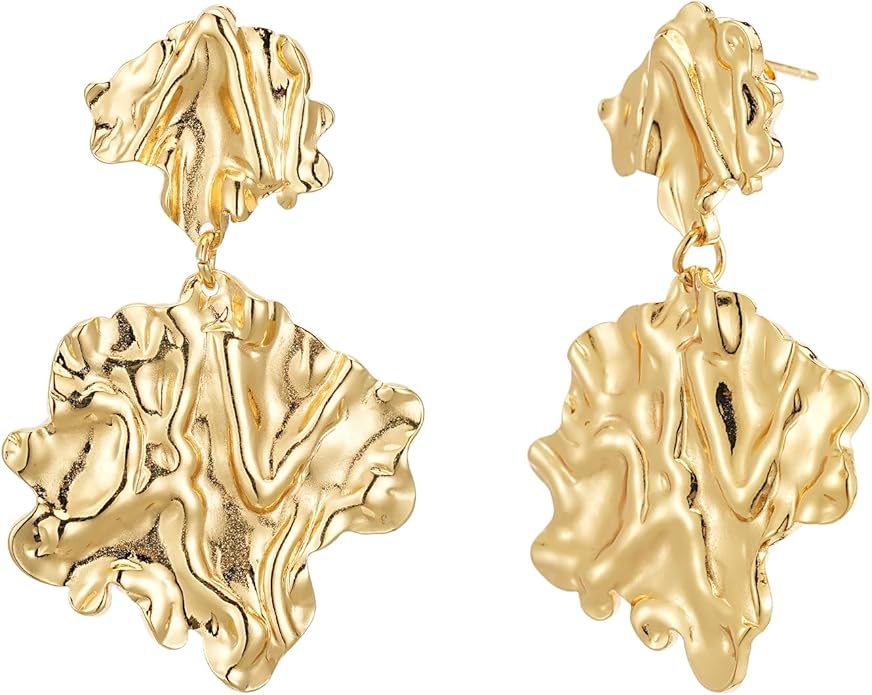 Large Gold Earrings for Women, Chunky Gold Statement Drop Dangle Earring Maple Leave Ginko Leaf Jewelry Gifts