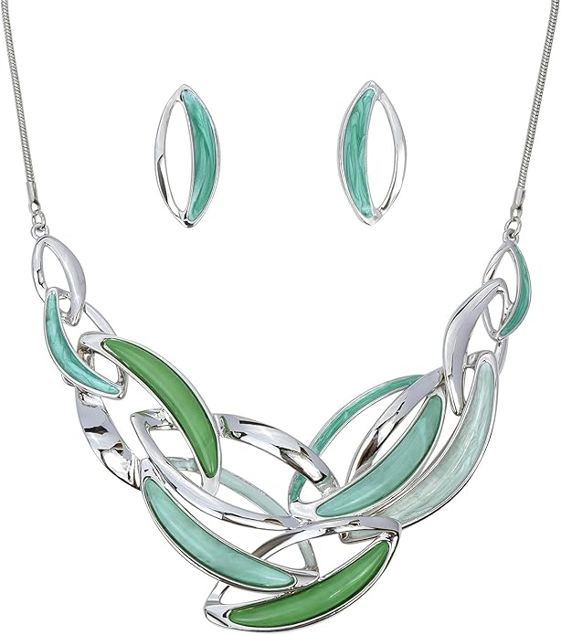 Vintage Statement Jewelry Set Leaf Floral Bohemian Boho Statement Necklace Earring Set Crystal Fashion Costume Jewelry