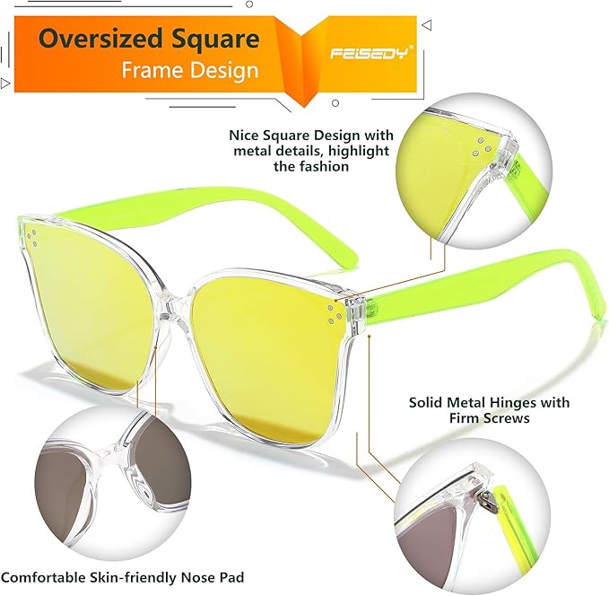 FEISEDY Oversized Polarized Sunglasses - UV400 Protection, Square Fashion Sun Glasses for Outdoor & Daily B2600