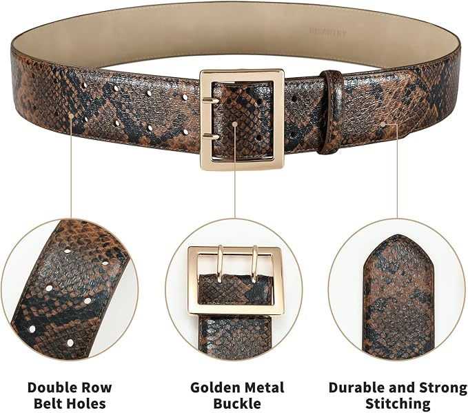 Wide Belts for Women Leather Wide Belts Fashion Thick Black Belt With Gold Buckle Belt for Dresses
