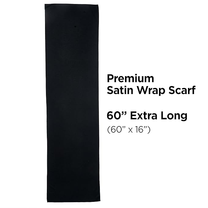 KISS COLORS & CARE Soft Satin Wrap Scarf - Black, Long Lasting, Multi-Purpose, Soft Premium Scarf For Minimizing Frizz, Preventing Breakage & Securing Hair Styles, Wigs & Weaves For All Hair Styles