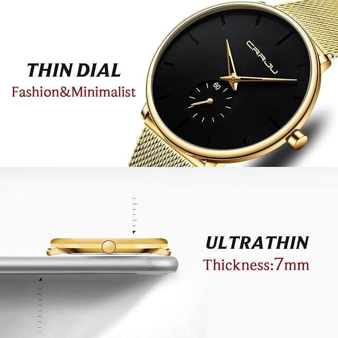 Mens Watches Ultra-Thin Minimalist Waterproof - Fashion Wrist Watch for Men Unisex Dress with Stainless Steel Mesh Band
