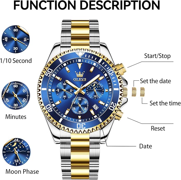 OLEVS Mens Watches Big Face Stainless Steel Waterproof Date Analog Quartz Watches Fashion BusinessWrist Watches for Men…