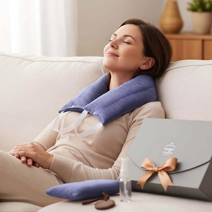 Luxury Lavender Microwavable Neck Wrap & Eye Mask Set – Moist Heat Therapy for Neck Pain & Stress Relief – Himalayan Salt & Aromatherapy Gift Box for Relaxation & Self-Care Gifts for Women