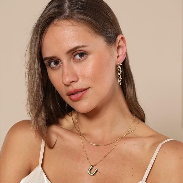 LUCA SMITH Initial Necklaces for Women, Dainty Balloon Bubble Letter, Name Letter Alphabet Pendant Layered Choker Chain Jewelry Gift