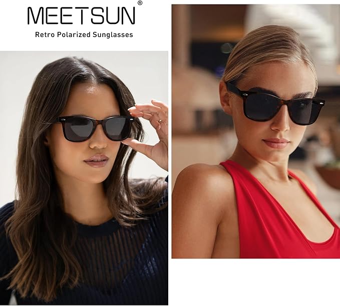 MEETSUN Polarized Sunglasses for Women Men Classic Retro Square Frame Driving Sun Glasses UV Protection