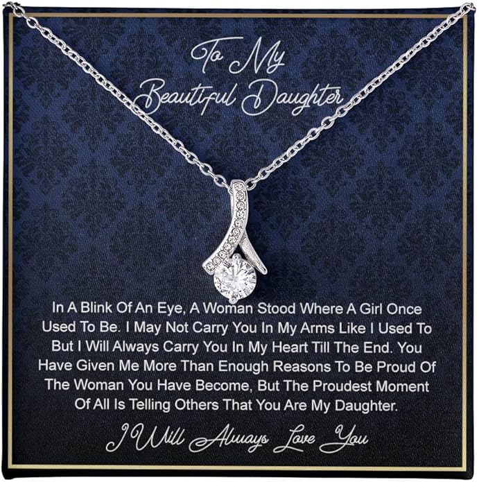 VIRAGIL To My Daughter Gift Necklace From Dad or Mom - Badass Daughter Jewelry With Heartfelt Message & Elegant Box
