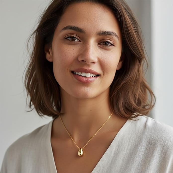 Gold Pendant Necklace for Women 14K Gold Necklaces for Women Teardrop Necklace Minimalist Design and Soft Curves Womens Dainty Necklaces with Pendant
