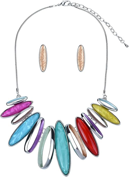 Women's Wedding Party Jewelry Enamel Leaf Rhinestone Cluster Flower Statement Necklace Dangle Earrings Set for Bridal Bridesmaids