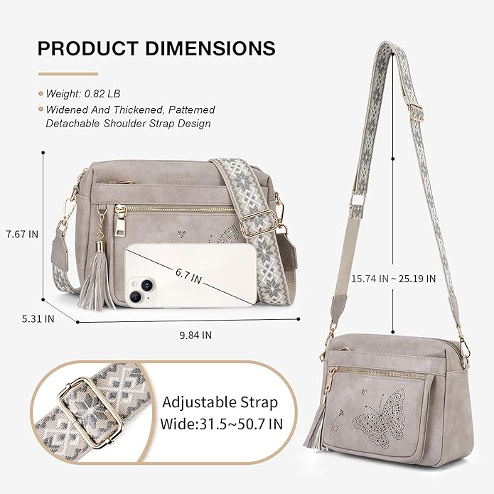 Crossbody Bags for Women Trendy Leather Crossbody Purse Shoulder Handbags Butterfly Design