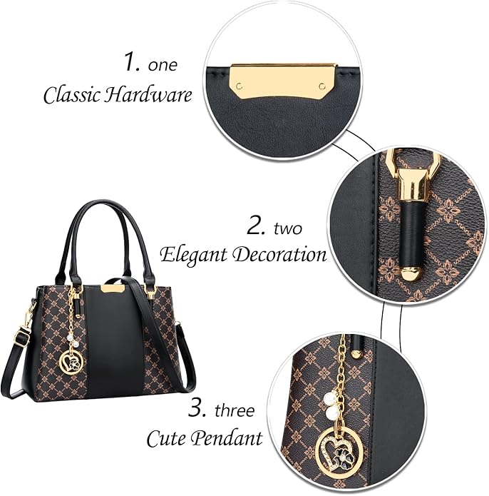 KKXIU 3 Zippered Compartments Purses and Handbags for Women Top Handle Satchel Shoulder Ladies Bags