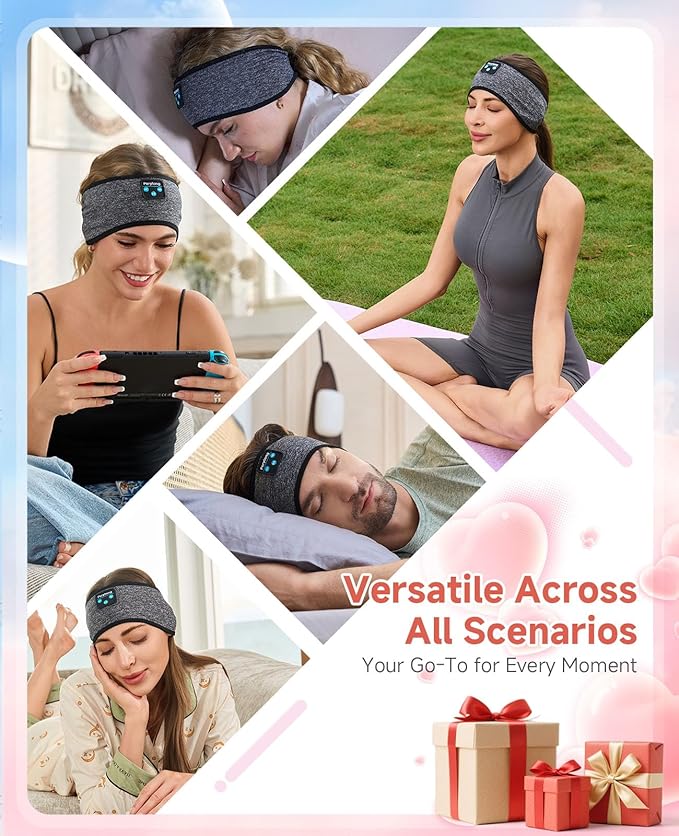 Perytong Sleep Headband Headphones Bluetooth 5.4, Sleeping Headphones Wireless for Side Sleepers, Over-Ear Headphones with HD Stereo Speakers, Sports Headband Eye Mask for Sleeping Yoga Workout