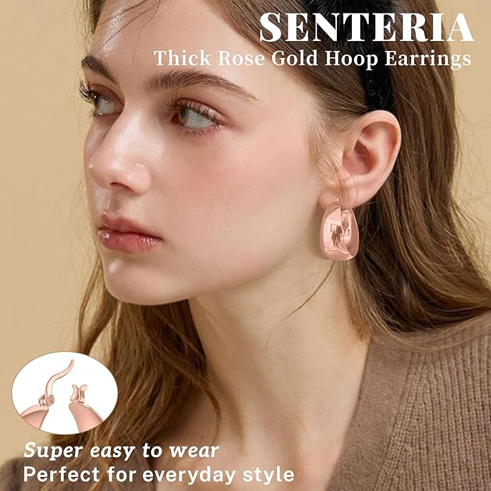 Senteria 12mm Wide Thick Hoop Earrings 925 Sterling Silver Hoop Earrings for Women Hypoallergenic 14K Real Gold Plated Hoops Large Earring Lightweight Chunky Hoops Earring for Women 25/30/40/50MM