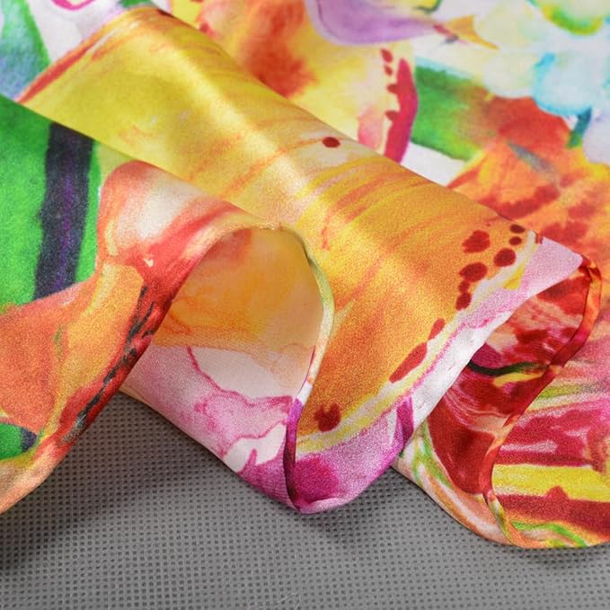 100% Mulberry Silk Scarf for Women Neck Oblong Headscarves Long Floral Print Lightweight Silk Wraps Shawls 67"*20"
