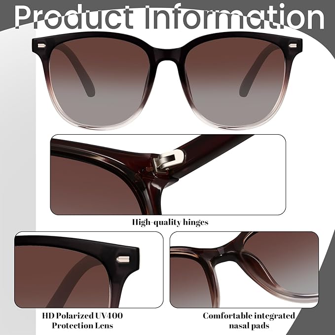 Retro Polarized Sunglasses for Women Men Big Frame Vintage Style Trendy Shade UV400 Protection Lens Sun Glasses