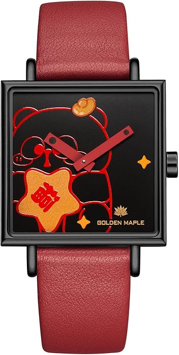 GOLDEN MAPLE Fancy Ladies Watch, Quartz Movement Watches for Women, Square Case with Leather Strap