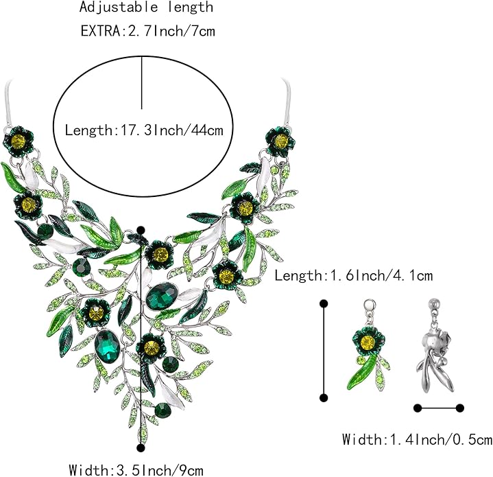 BriLove Wedding Bridal Leaf Cluster Jewelry Set for Women Crystal Flower Enamel Statement Necklace Dangle Earrings