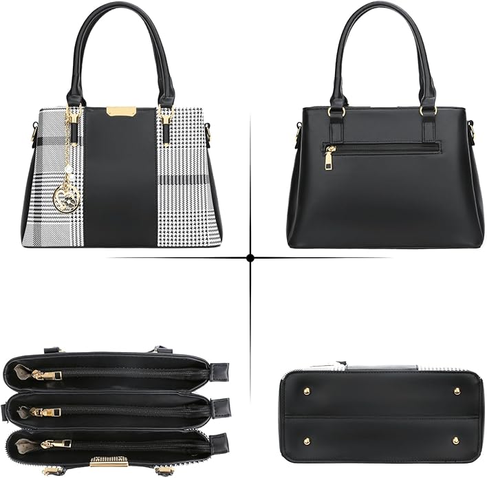 KKXIU 3 Zippered Compartments Purses and Handbags for Women Top Handle Satchel Shoulder Ladies Bags