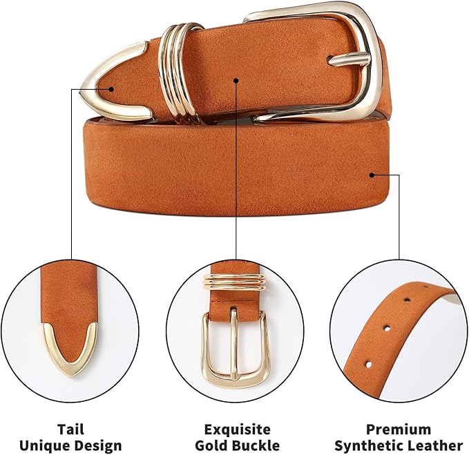 Women's Leather Belts with Gold Buckle Fashion Leather Waist Belt Elegant Ladies Belts for Jeans Gifts for Women