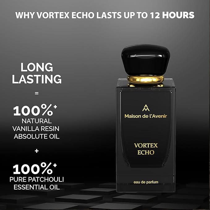 Maison de l'Avenir Vortex Echo Eau de Parfum for Men & Women, Unisex Aromatic Spicy Fragrance, Natural & Essential Oils, Long-Lasting Cologne Perfume, 100 ml (3.4 fl oz)