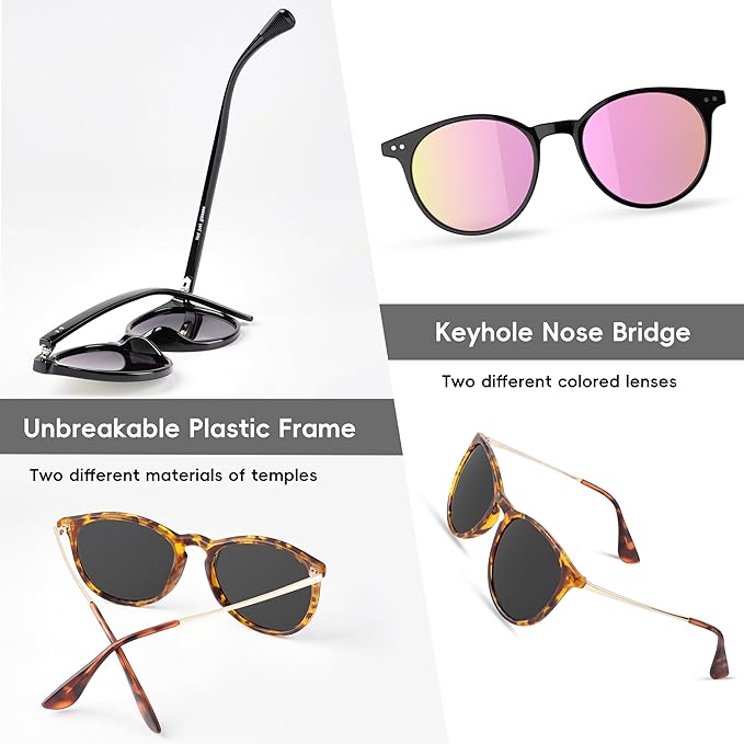 Vintage Round Polarized Sunglasses for Women Men Classic Retro Trendy Designer Style Sun Glasses UV400 Protection